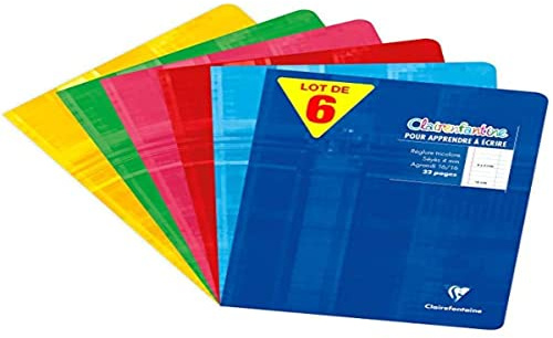 Clairefontaine 3795AMZC - skrivböcker 32 sidor 17 x 22 cm 90 g - stora plattor 4 mm AGRANDIS 16/16 för skrivinlärning - kortomslag - set med 6 anteckningsböcker