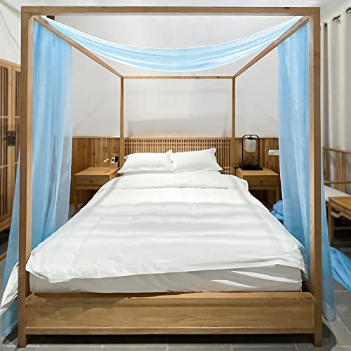 Linentalks Himmelbettvorhang für Queensize- und Doppelbett, luxuriöser durchscheinender Betthimmel, Bettschal, transparenter Baldachin-Schal, Volant, Tüllvorhang, 1 Stück, 132 x 579 cm, Himmelblau