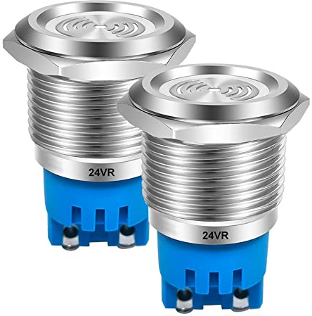 Gebildet 2pcs DC 24V 22mm Impermeabile IP65 Acciaio Inossidabile LED Rosso Flash Allarme 90dB Indicatore Luminoso con Cicalino Lampada, per Pannello di Controllo Elettrico, Progetto Fai da te