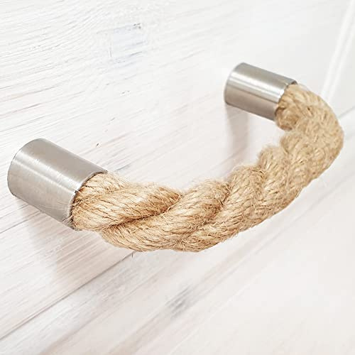 LeTOMA Möbelgriff 192 mm aus Jute Seil Tau 100% Natur | Robuster Kommodengriff aus Jute Schnur für Schrank Schublade Tür| Schubladengriff aus Kordel im maritimen Look | Griffe Handmade in Germany