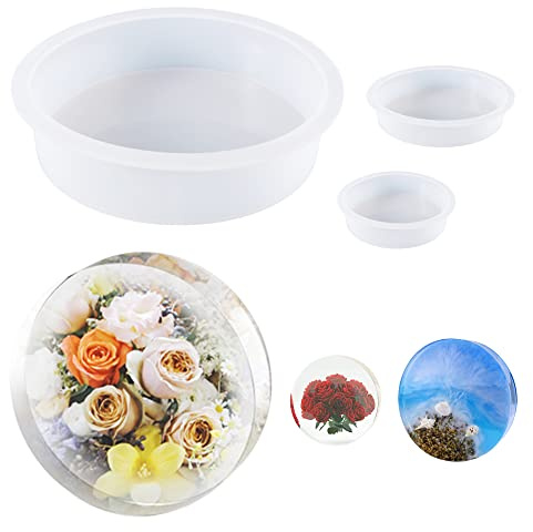 Yayatty Moldes de silicona grandes para resina, moldes de forma redonda de 3 tamaños para conservación de flores, sujetalibros, resina epoxi, bricolaje, decoración del hogar