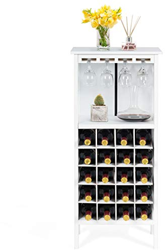 COSTWAY Weinschrank, Flaschenregal für 20 Flaschen, Weinregal, Weinständer, Gläserregal für Küche, Bar (Weiß)…