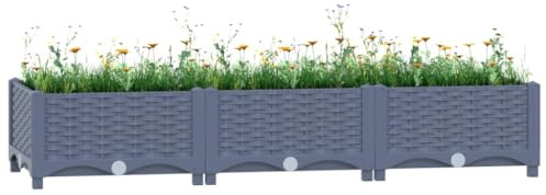 puraday Jardinière de Jardin 120x40x23 cm Gris Polypropylène Lit de Plantation Offre Suffisamment d’Espace Pot de Terrasse Balcon pour Plantes Légumes Herbes Aromates Fleurs