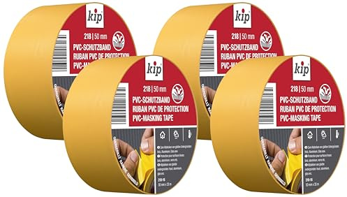 kip Tape 218-16 Schutzband – Quergerilltes Abklebeband aus PVC zum Schutz glatter Untergründe – Selbstklebendes Klebeband zum Streichen & Lackieren – 50mm x 33m (Packung mit 4)