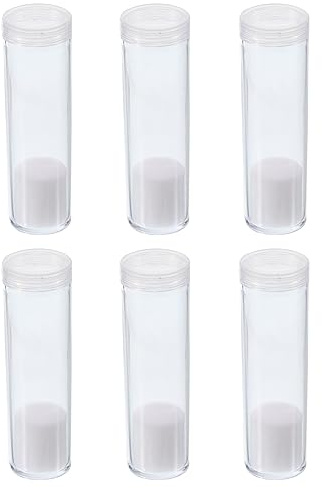 PATIKIL Rund Münzrohre 6 Pack Münze Ablage Rohre mit Schraube Deckel Plastik Münze Halterungen Behälter Passt 27mm Münzen für Sammelbedarf Klar