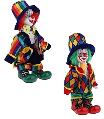 Fonowx Porzellan Clown Figur, 2 Stück Handgefertigte Sammlerpuppen 18 cm in Grün und Rot, Tisch Deko und Kunstwerk für Zuhause, Halloween Party Geschenk