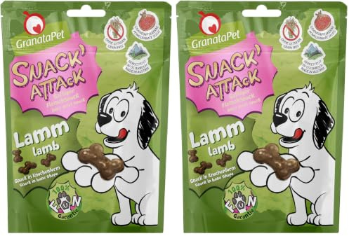 GranataPet Snack' Attack Lamm, 100 g, Hundeleckerli ohne Getreide & ohne Zuckerzusätze, Leckerchen für Hunde, weicher Hundesnack (Packung mit 2)