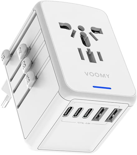 VOOMY für über 170 Länder Reisestecker mit 3 USB-C und 2 USB-A weiß