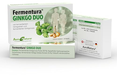 Fermentura® Ginkgo Duo | Ginkgo-biloba Kapseln hochdosiert in Premiumqualität | Die einzigen Ginkgo-Kapseln zusätzlich mit Ginkgonuss veredelt | Konzentration & Gedächtnis | 90 Kapseln