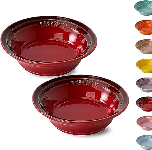 YDEWLY Ramen-Schüssel, Keramik-Geschirr, Speiseteller, Pastaschüssel, Suppenteller, Speiseteller, Suppenteller, Suppentasse, Sojasaucen-Set, Keramik-Dipschalen (Farbe: Rot, Größe: 2er-Set)