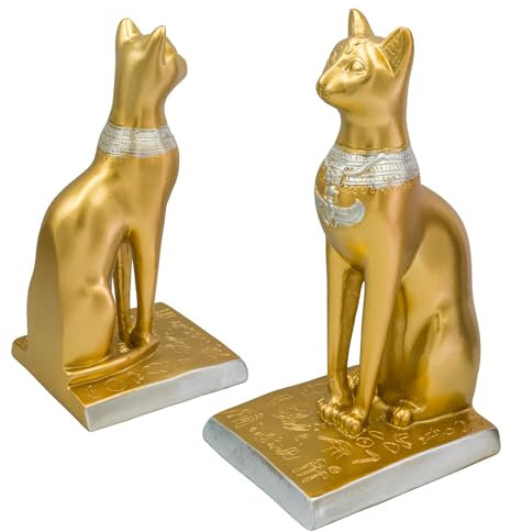Louyebh Buchstützen, Retro-Katze, dekorative Buchstützen, Vintage, Antik-Stil, strapazierfähig, ägyptische Katze, Sammler, schwarzes Dekor für Büro/Regale/Wohnzimmer, Vater (Gold)