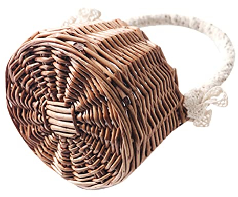 ABOOFAN Rattan Wicker Flower Girl Basket with Handle and Lace Small Storage Basket for Weddings Home Decor