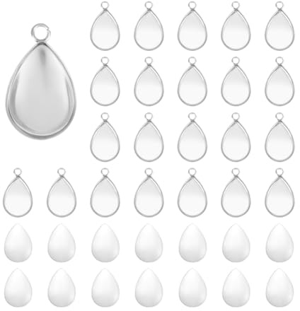 UNICRAFTALE Teardrop Cabochon Anhänger Set - DIY Schmuck Selber Machen Set mit Rohlingen, Lünette und Edelstahl Blanko