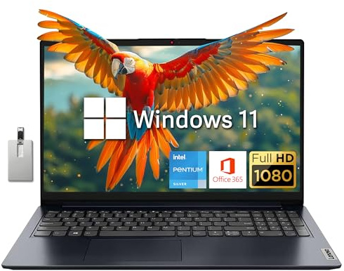 Lenovo IdeaPad Ordinateur portable FHD 15,6, processeur Intel Pentium Silver N6000, 12 Go de RAM, SSD PCIe 256 Go, webcam HD 720p, Dolby Audio, 1 an de bureau, Win 11, bleu, carte USB Hotface 32 Go