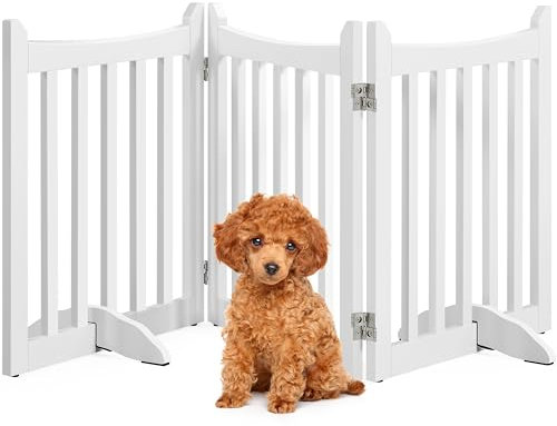 Yaheetech Barrera de Seguridad para Perros Plegable Parque para Perro de Madera 151,5×60,5 cm Puerta para Perros Interior Recinto Perro Vallas para Mascotas Blanco