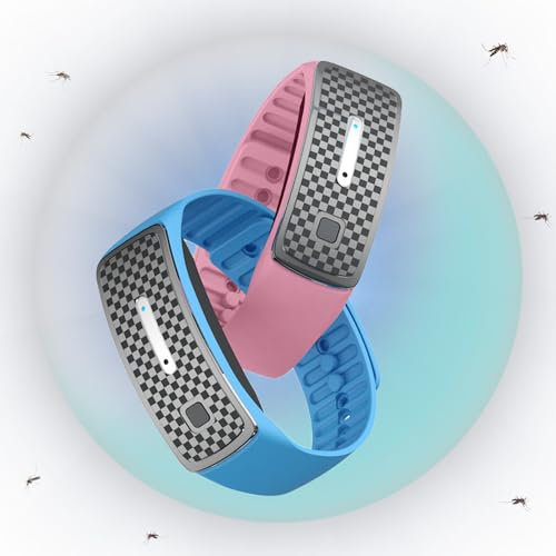 ZVD Lot De 2 Bracelet Anti-Moustiques,Moustiques À Ultrasons,Électronique Répulsif,Étanche,USB Rechargeable,Enfants et Femmes Enceintes,Adultes Sont Applicables.(Bleu-Rose)