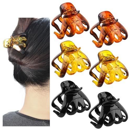 ANNASAMDO Rutschfeste Octopus Haarspangen, 6 Stück Set für Damen, Haarklammern Mittelgröße für Dickes & Dünnes Haar, Vintage Haaraccessoires in Schwarz, Kaffee, Braun