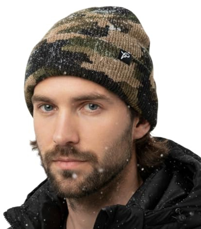 TOP-EX Warme wasserdichte Wintermütze Herren & Damen, Fleece-gefütterte Strickmütze Beanie, Atmungsaktive Outdoor Lauf- & Skimütze, Winddichter Regenschutz, Herrenmütze Tarnung S/M