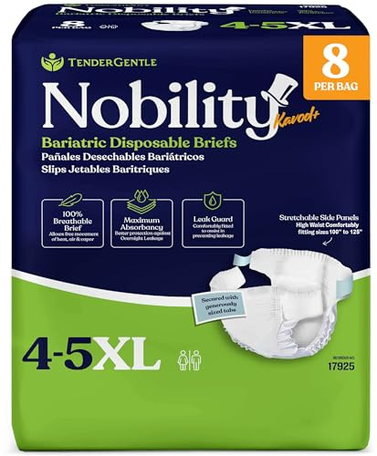 4-5xl Adult Diapers for Women and Men - 8 Bariatric Disposable Briefs with Tabs and Stretchable Side Panels - 100% Breathable with Maximum Absorbency