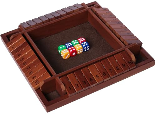 Nicecho Shut The Box Dice Game,2-4 Player Family Wooden Board Table Math Games for Adults and Kids, 8 Dices Classics Games for Classroom,Home,Party or Pub - Brown