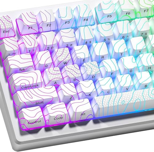 Catekro Topografische Tastenkappen, OEM Profile 118 Tasten, Seitlich Gravierte, Transparente Keycaps, IMD-Tastenkappen-Prozess, DREI Materialschichten, Ideal für 75 & 60 Prozent Tastaturen (Weiß)