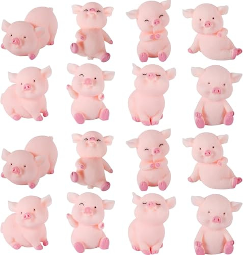 Zhenghebuy Figura Cerdo Miniatura,16 Piezas Cerdito en Miniatura,Figuras de Cerdito de la Suerte,Adorno Cerdito Decoración para Mesa,Micropaisaje,Tartas