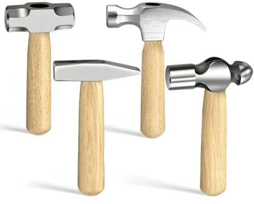 MQODLFP 4Pcs Small Hammer Set, Forged· and Polished Steel, Short Wood Handle, 10oz Claw Hammer, 11oz Ball Peen Hammer