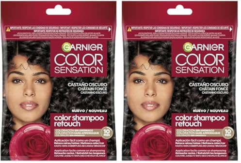 Garnier Color Shampoo Retouch Coloration Permanente Châtain foncé - 100% Couverture Cheveux Blancs - Dure Jusqu'à 4 Semaines (Lot de 2)