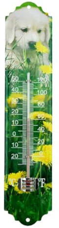 MIKONI Zimmerthermometer Metall 29,5 x 6,5 cm Thermometer Innen Außenthermometer Analog Raum Garten MD19 (Hund)