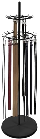 Exhibidor de cinturón, soporte para corbatas, soporte para cinturón, soporte para cinturón montado en el suelo, con 31 ganchos para tiendas de ropa y boutiques (negro)