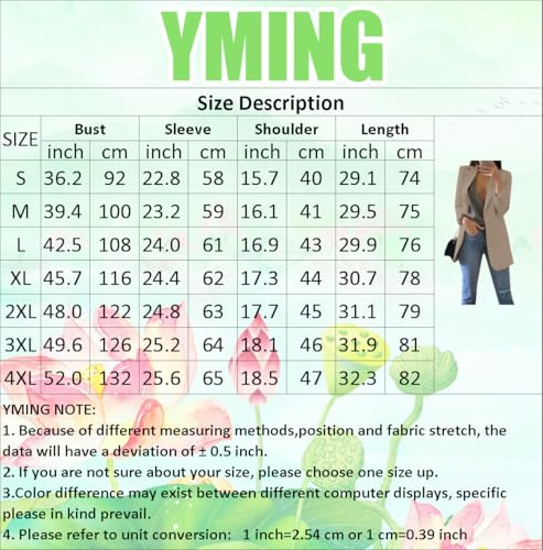 YMING Femmes Business Casual Costume Manches Longues Boléro Revers Bleu Marine XXL