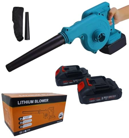 Soffiatore a Batteria, Soffiatore Elettrico Dotato di Doppia Batteria, Soffiatore Foglie, Manutenzione Giardino, Leggero per Prato, Patio, Soffiare Foglie e Polvere