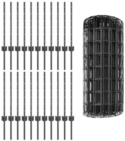 vidaXL Graues pulverbeschichtetes Stahl-Gartenzaun-Set | UV-beständiger Metallzaun für draußen inklusive einer Rolle in robustem Industriedesign für deine Grundstücksgrenze, Terrasse oder Wohnbereich