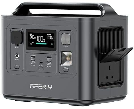 AFERIY 800W Portable Power Station, 512Wh LiFePO4 Battery, 1H Fast Charge, 220V-240V AC Output, UPS Function, 3500+ Cycles, Solar Generator for Camping/RV/Home Backup, 5-Year Warranty