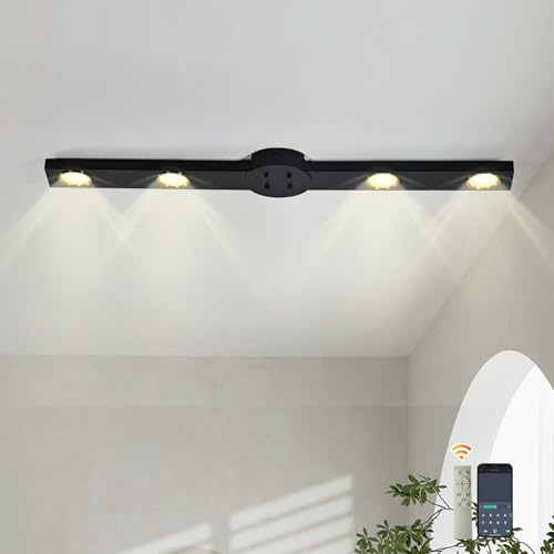 GEADI Modern LED Deckenleuchte Wohnzimmer, 82CM 24W Dimmbar Deckenlampe mit Fernbedienung, 4 Flammig Einstellbar Küchenleuchte Schwarz, Vintage Decken Lampe, Deckenbeleuchtung für Schlafzimmer
