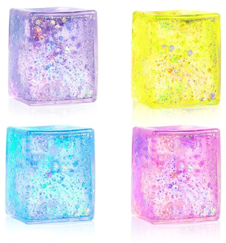 Squishy Stress Cube,Cubo Palline Squishy Antistress,Cubetti Di Ghiaccio Antistres,4 Giocattoli Colorati Per Spremere Il Ghiaccios