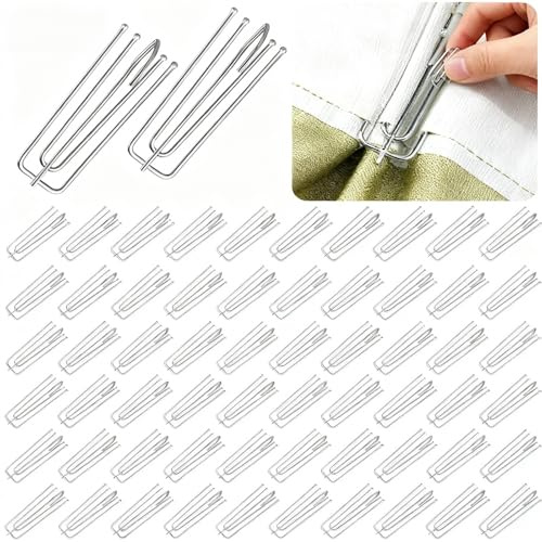 60 Stück Gardinenhaken Metall, Faltenhaken für Gardinen, Edelstahl Vorhanghaken, 4 Zinken Curtain Hooks Faltenlegehaken, Vorhang Haken Metall, Gardinen Haken zum Einhängen für Vorhangringe Schienen