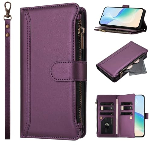 LIAOCY Case For 0PPO Find X9, Simple and Stylish Wallet Flip Cover [9 Card Slots] [PU Leather], Anti-Collision Phone Shell with Stand, Purple.