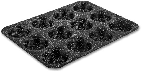 Scoville NEVERSTICK 12 Cup Cupcake Tray, Large Non Stick Oven Tray for Yorkshire Puddings, Muffins & Cupcakes, 36cm x 27cm, Oven Safe to 260°C, Dishwasher Safe, PFOA Free, Toughened Aluminium, Black