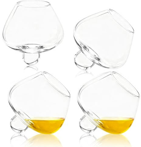 Stemless Wine Glasses, 235Ml Modern Hemisphere Bottom Rotating Glassware, Rolling Whiskey Wine Glasses, Geometric Tilting Design, Stem Less Anti Rocking Cup, Drinking Tumblers for Wiskey Wine (4pcs)