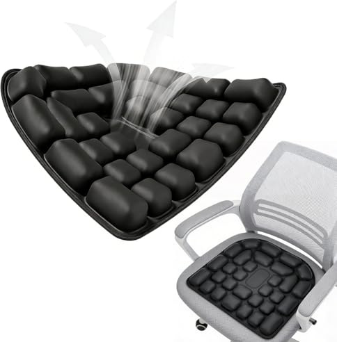 Zinueen Dekubitus sittdyna antidekubitus uppblåsbar 45x40cm svart, antidekubituskudde med 3D-luftceller för avlastning av svanskota på kontoret, bil, rullstol, resor, sittdyna flygplan