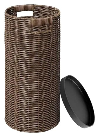 Colcolo Umbrella Stand Rack Imitation Rattan Woven Floor Standing Umbrella Holder Umbrella Brolly Stand Woven Basket Holder Walking Stick Storage Bin Organizer with Drip Tray for Entryway Lobby