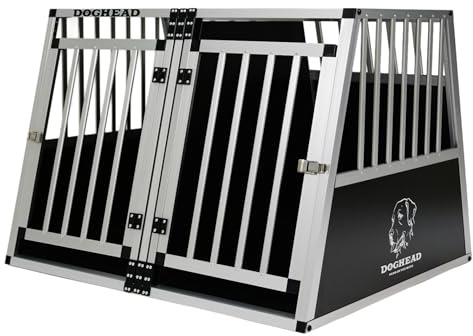 DOGHEAD Hundetransportbox Ecoline, Double 97x85x69 cm DG, Schwarz, Aluminium, Beidseitig Abgeschrägt 75°, 2 Trennwände, Keine Kombibox