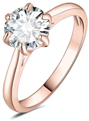 JewelryPalace 2ct klassisk 14K roséguldpläterad solitärring för kvinnor med skapad moissanit, simulerad diamant ringar rund sten, enkel rosett förlovningsring roséguld smycken set 19,5