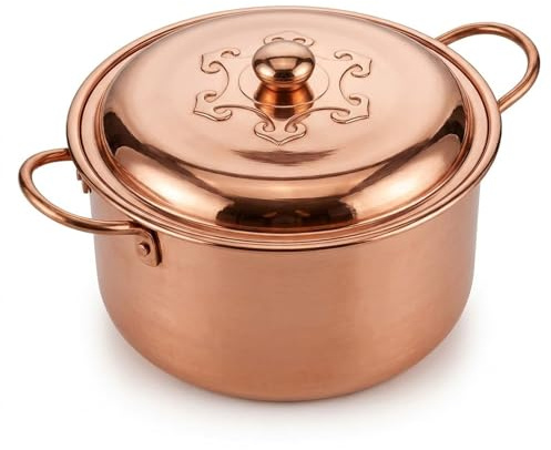 Pentola in Rame Massiccio Lavorata a Mano - Pentola Non Rivestita, Adatta per shabu-shabu, Hot Pot e stufati, pentola in Ottone da 28 cm, utensile da Cucina Tradizionale.