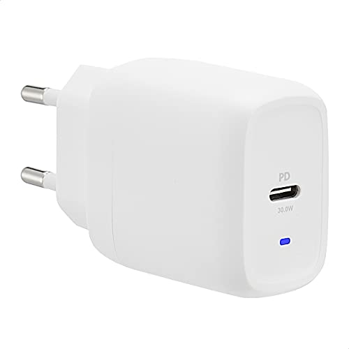 Amazon Basics Caricabatterie USB-C da parete a 1 porta da 30 W, GaN, per tablet e telefoni cellulari con alimentazione, bianco (senza tecnologia PPS), 4,6 x 2,77 x 4,4 cm