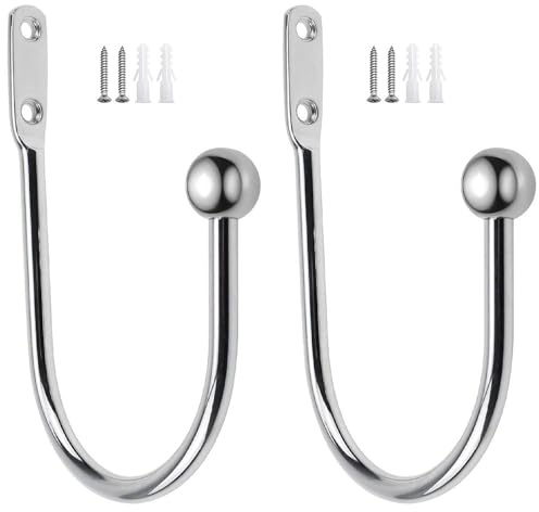 DXLing 2 Stück Raffhalter Metall Chrom Gardinenhalter Raffhalter | Wandbefestigung U-Form Raffbügel für Vorhänge Holdbacks Tieback Hooks Dekorativer Raffhalter für Gardinen Haus Dekoration
