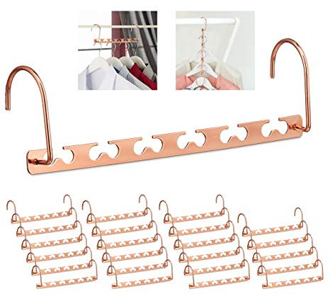 24 x Raumsparbügel im Set, für je 12 Bügel, waagerecht & senkrecht, platzsparende Kleiderbügel, 26 cm, Metall, Kupfer