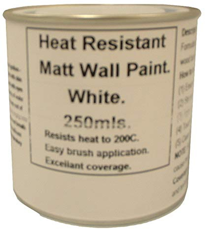 Fascinating Finishes Ltd 1 x 250ml Matt White Heat Resistant Wall Paint. Wood Burner Stove Alcove. Brick, Concrete, Plaster, Cement Board, Rendering, Metal, Timber etc.