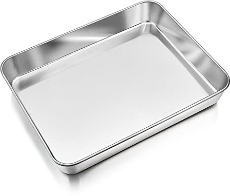 Homikit Oven Baking Tray, Stainless Steel Deep Cake Tin Sheet Pan, 1 Pack | 31.5x24.8x5cm, Rectangle Traybake Tin for Cake Lasagne Flapjack Bread, Healthy & Sturdy, Brushed Finished & Dishwasher Safe
